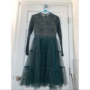 INA Forest Green and Nude Lace Tulle Dress